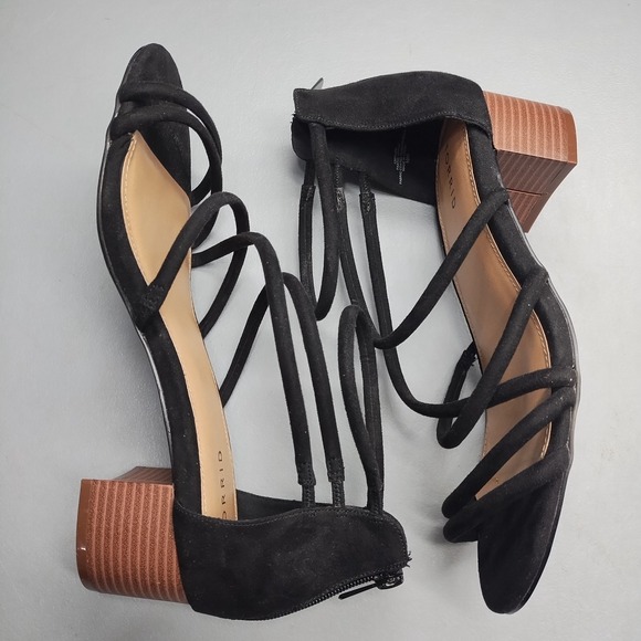 Torrid Strappy Sandals Womens US 10W Black Fabric Block Heel Open Toe Back Zip - Picture 3 of 9